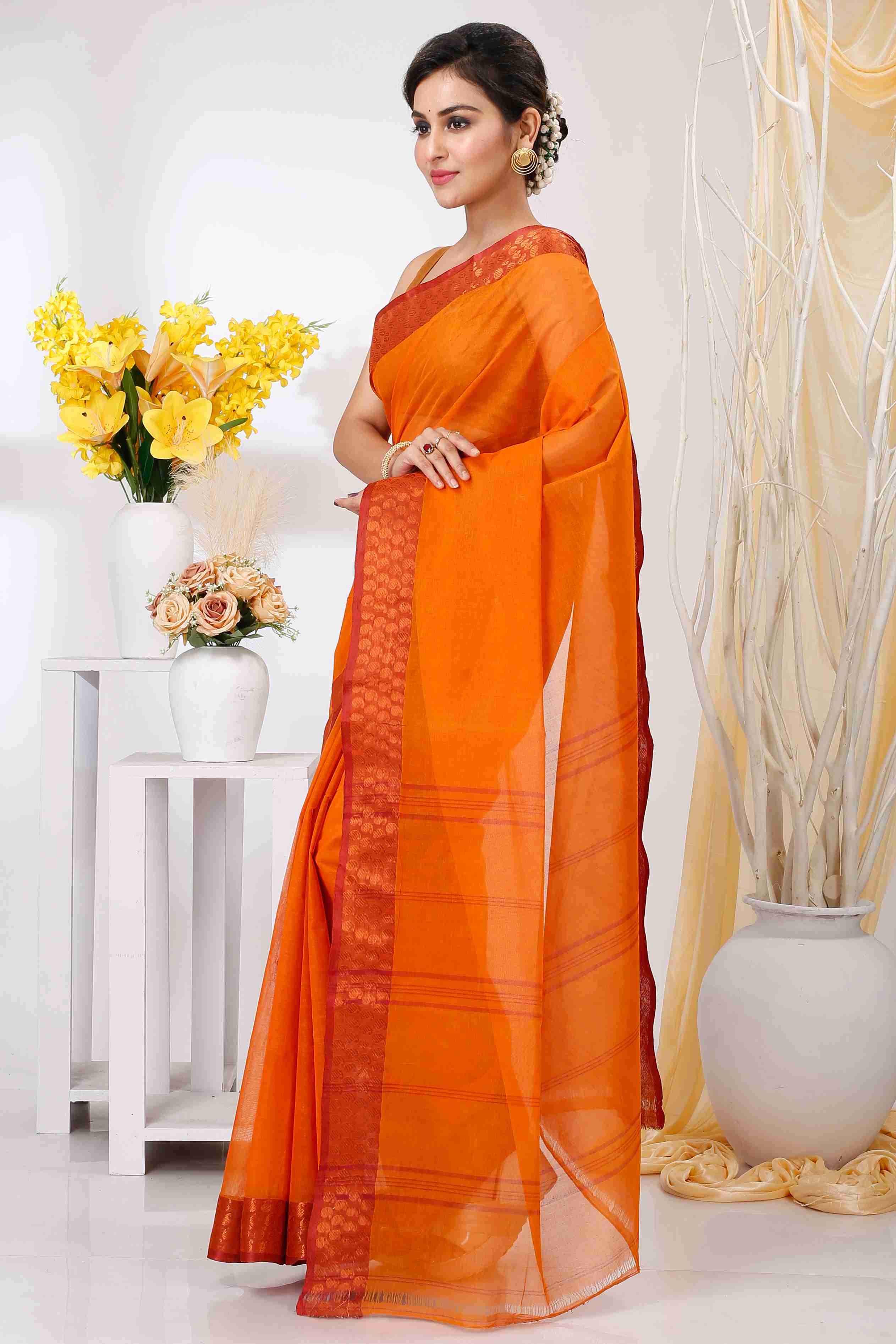 Orange Pure Cotton Lilan Tant Saree (1425)