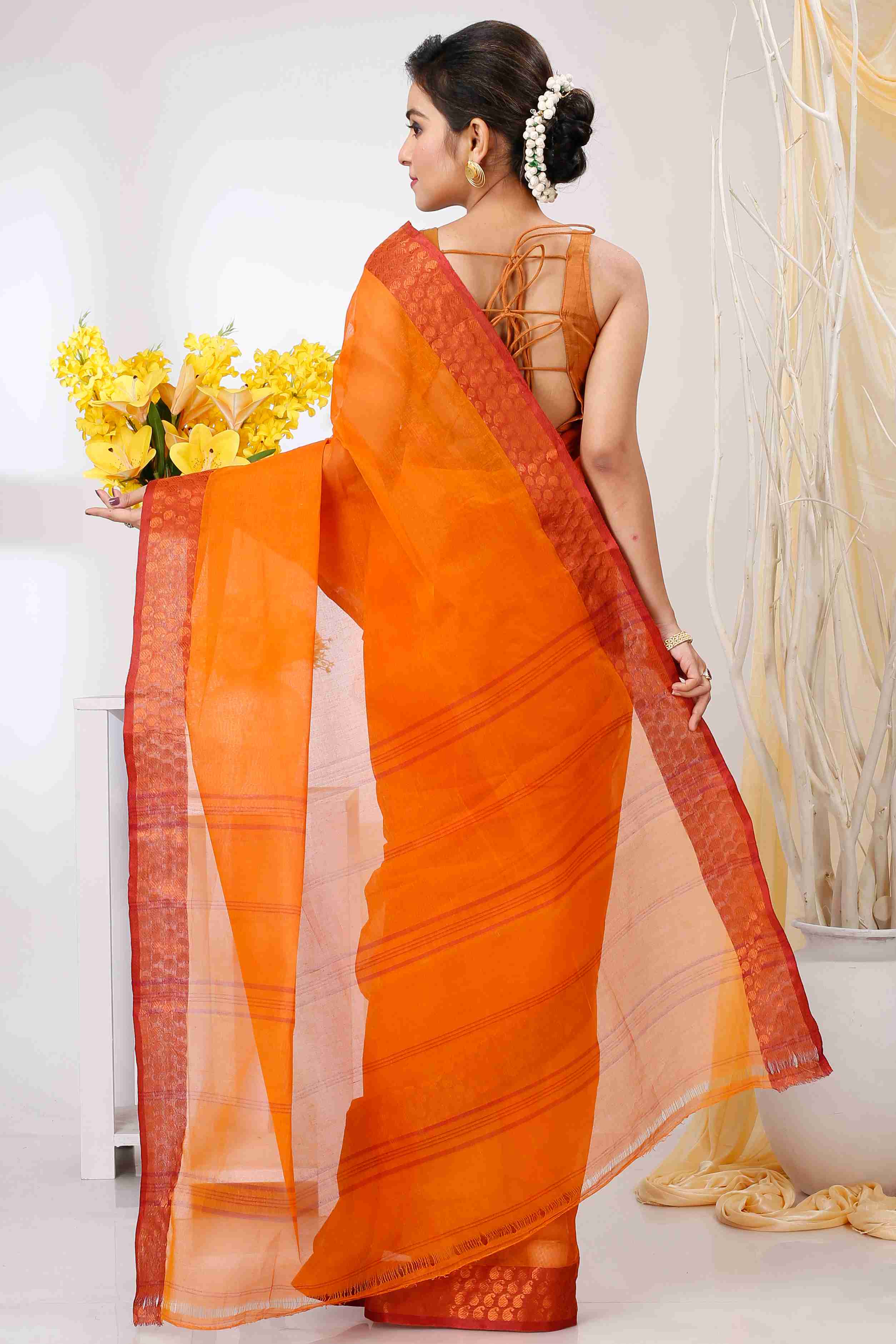 Orange Pure Cotton Lilan Tant Saree (1425)