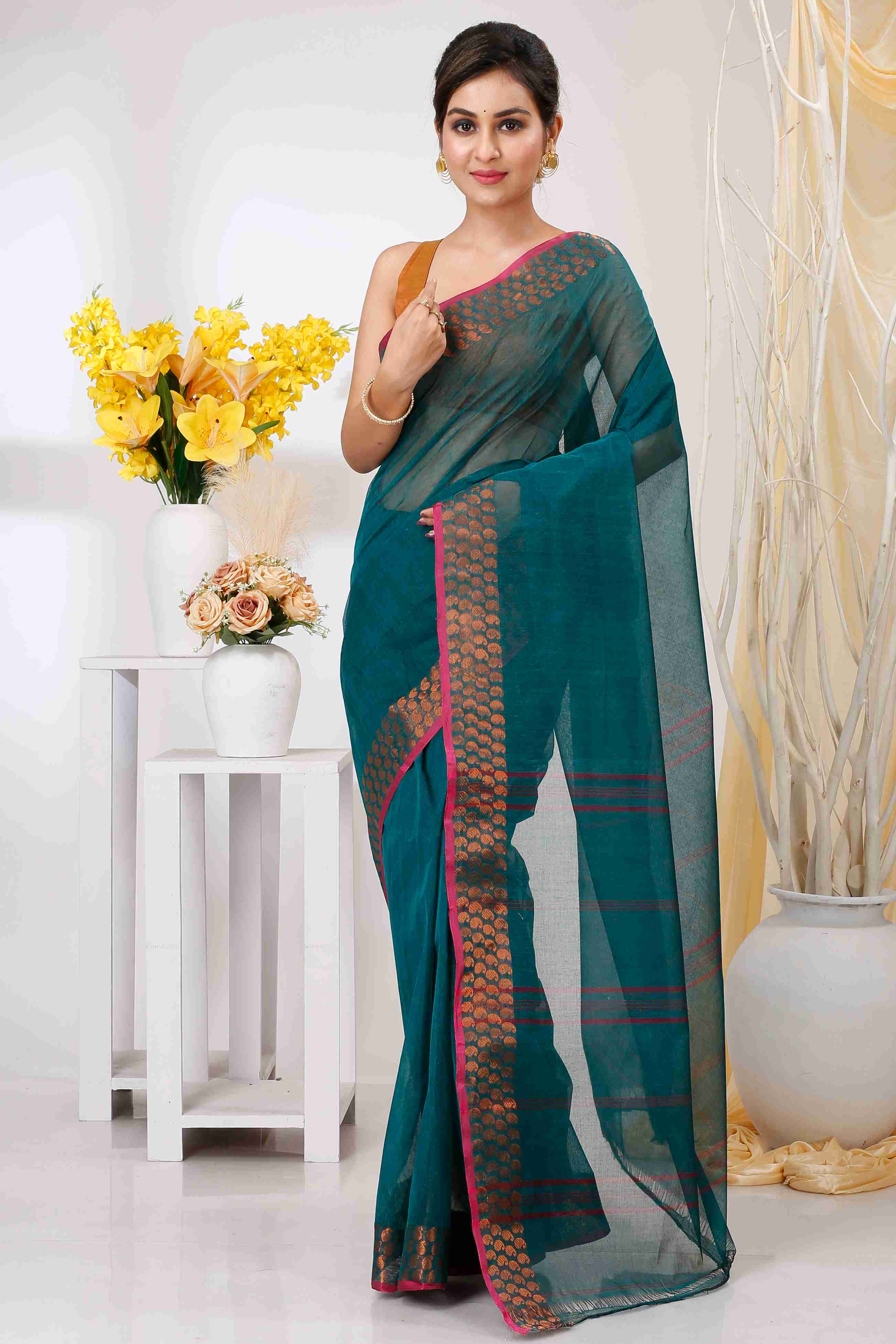 Green Pure Cotton Lilan Tant Saree (1426)