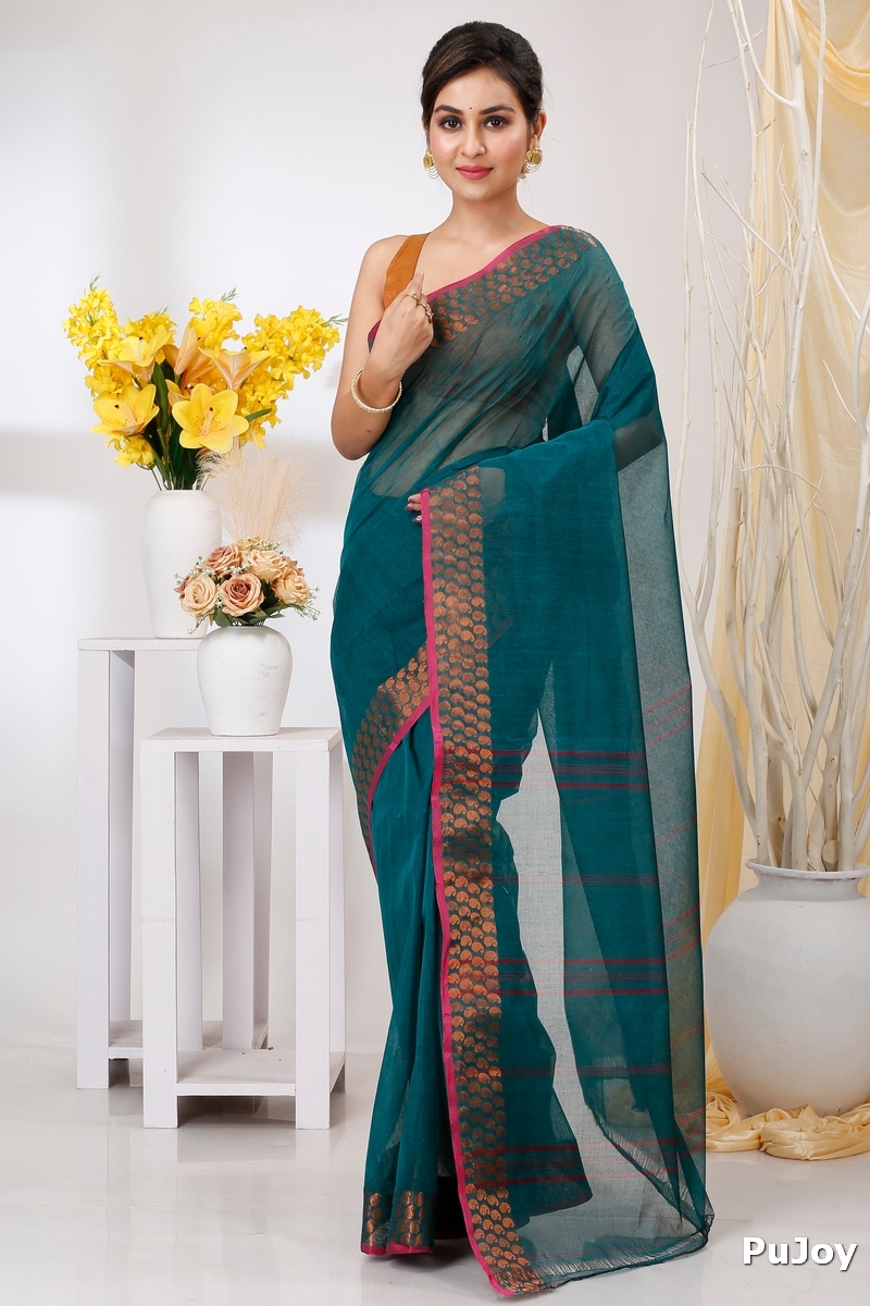 Green Pure Cotton Lilan Tant Saree (1426)