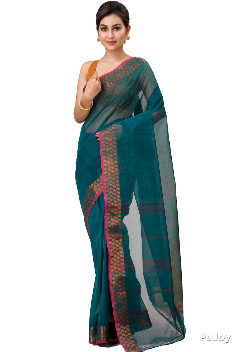 Green Pure Cotton Lilan Tant Saree (1426)