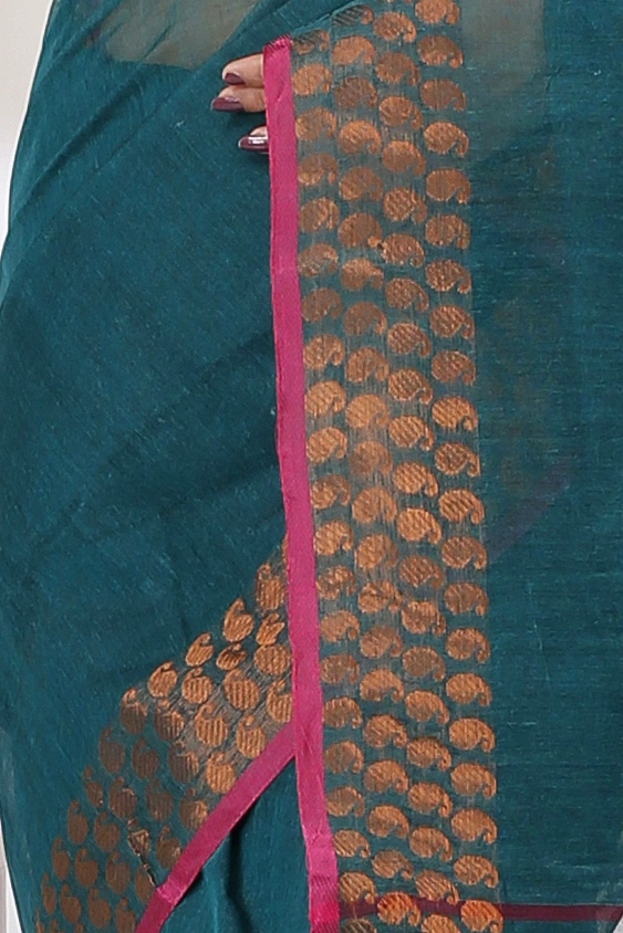 Green Pure Cotton Lilan Tant Saree (1426)