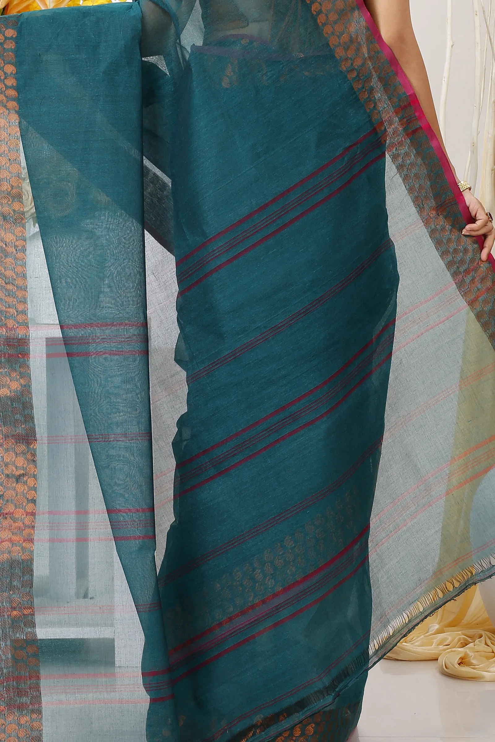 Green Pure Cotton Lilan Tant Saree (1426)