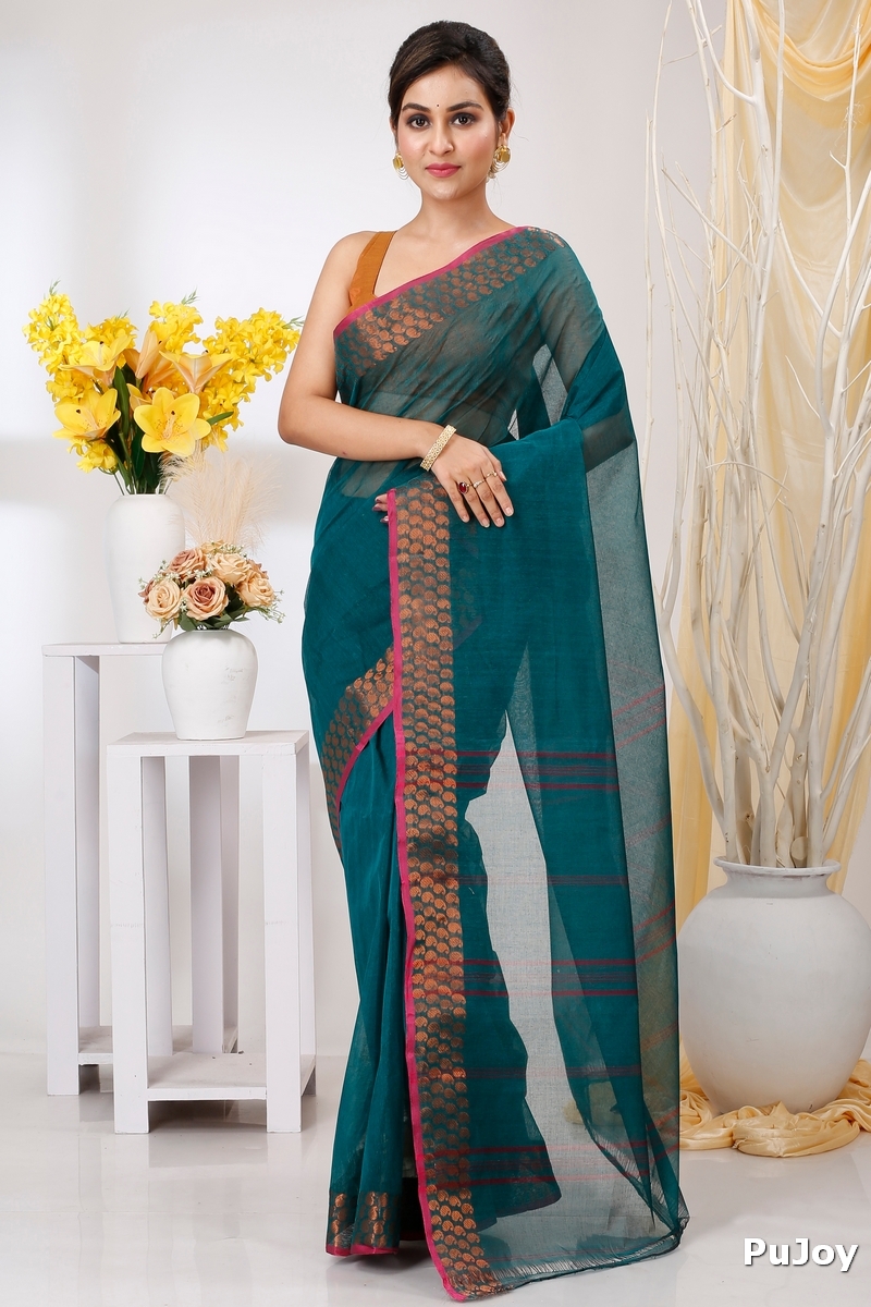 Green Pure Cotton Lilan Tant Saree (1426)