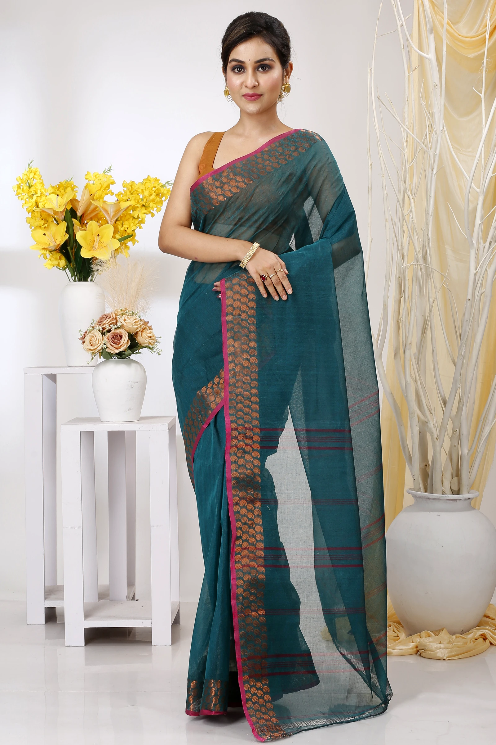 Green Pure Cotton Lilan Tant Saree (1426)