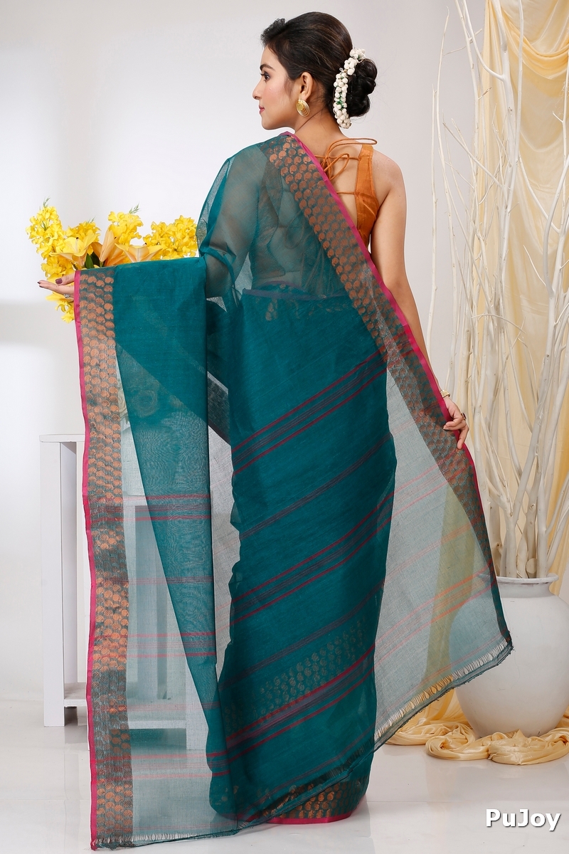 Green Pure Cotton Lilan Tant Saree (1426)