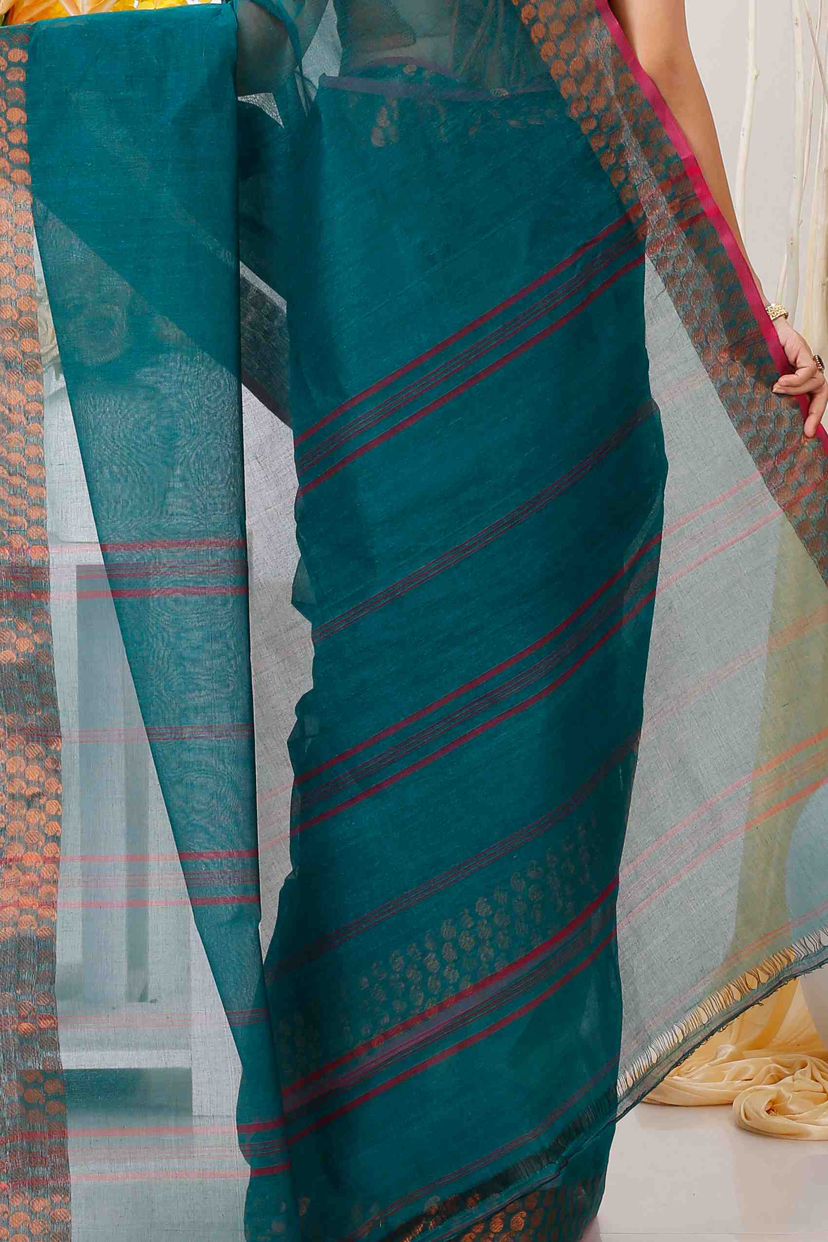 Green Pure Cotton Lilan Tant Saree (1426)