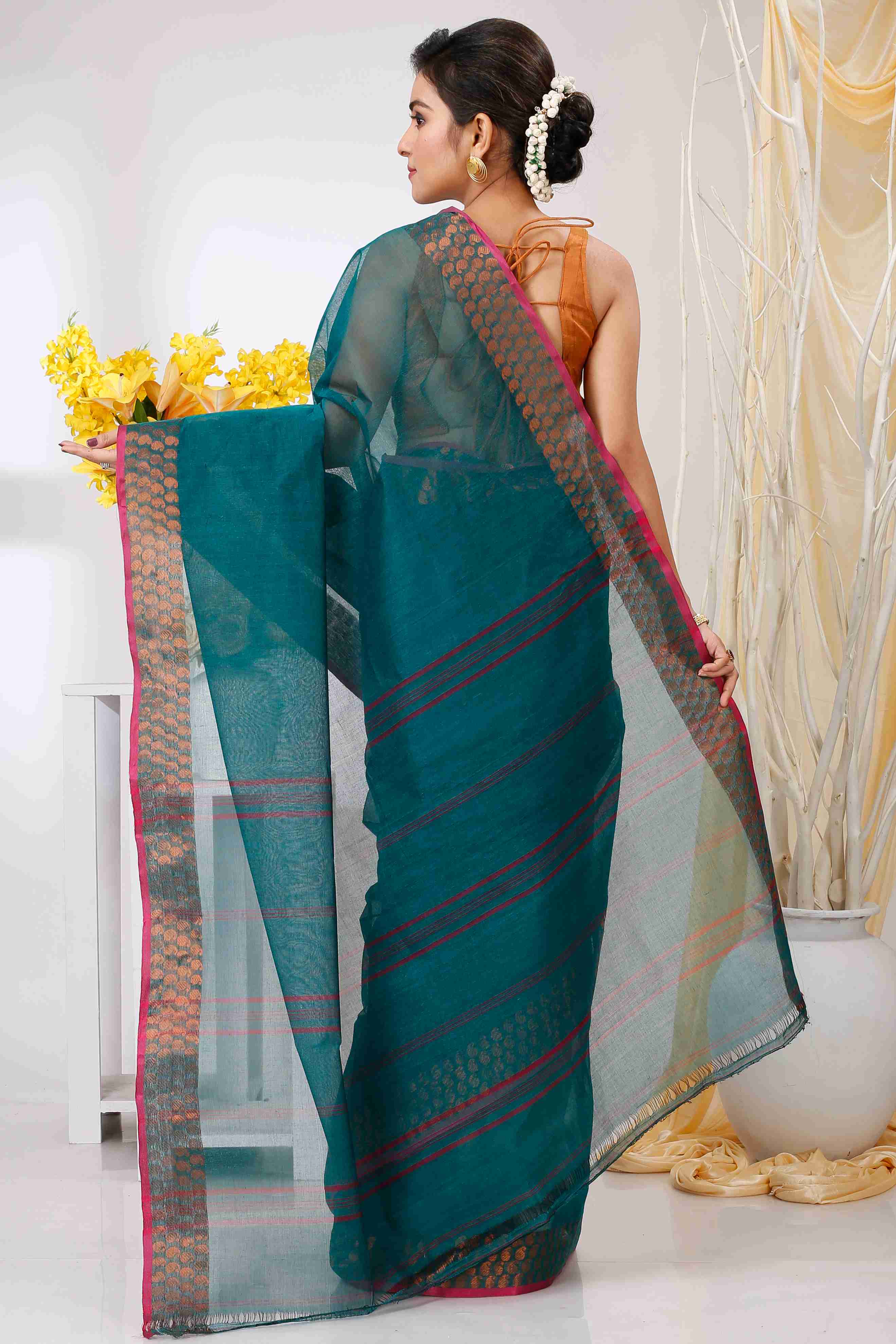 Green Pure Cotton Lilan Tant Saree (1426)