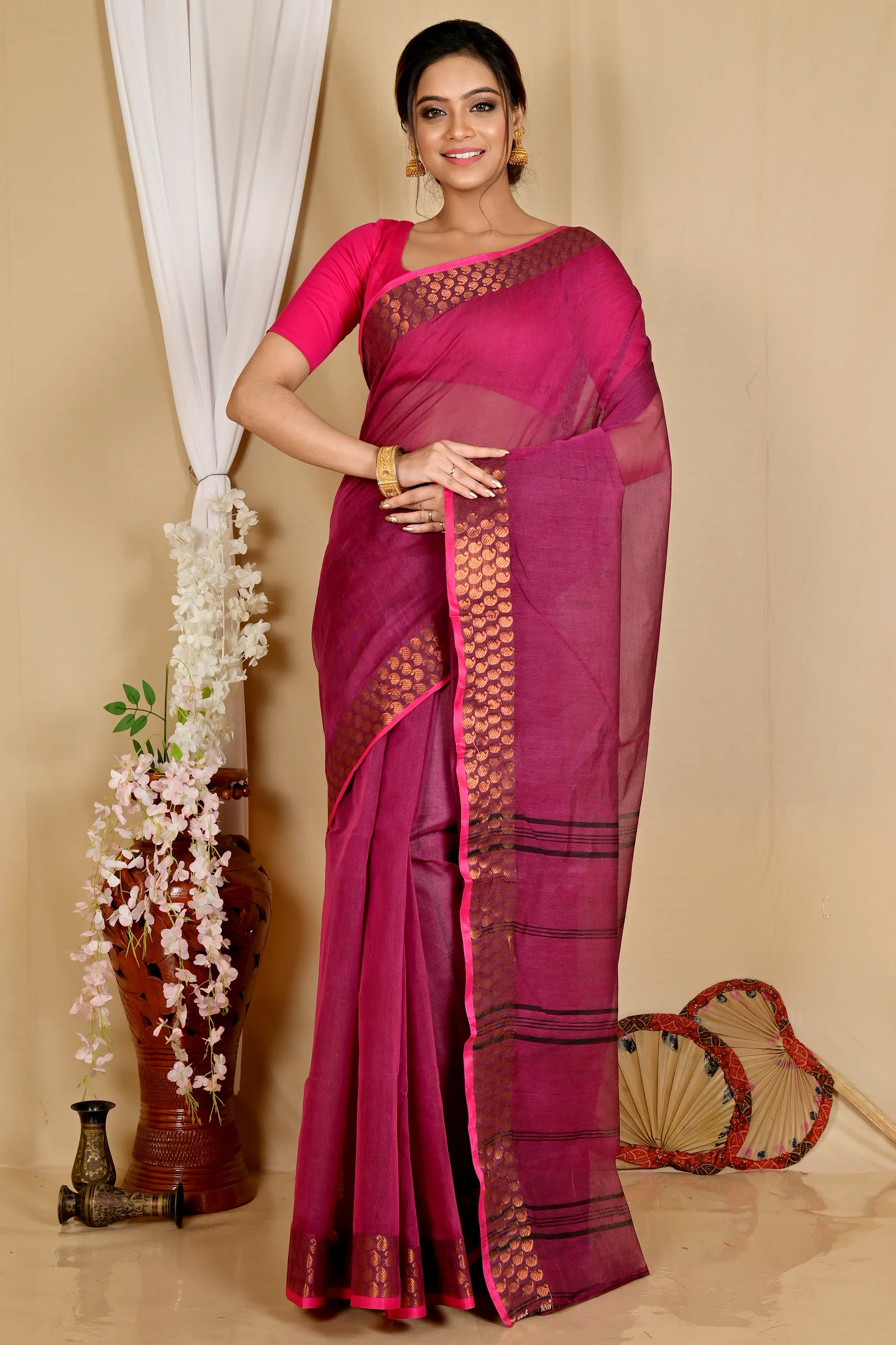 Maroon Pure Cotton Lilan Tant Saree (1427)