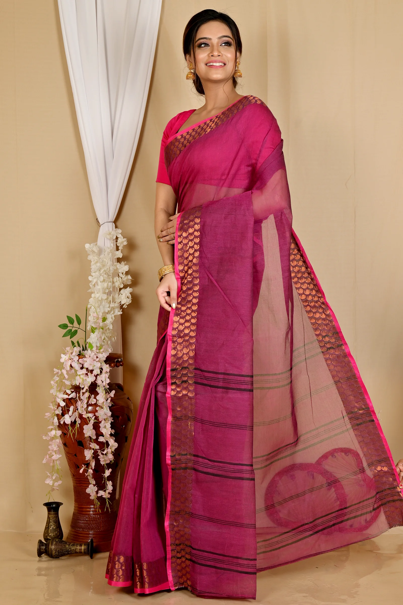 Maroon Pure Cotton Lilan Tant Saree (1427)