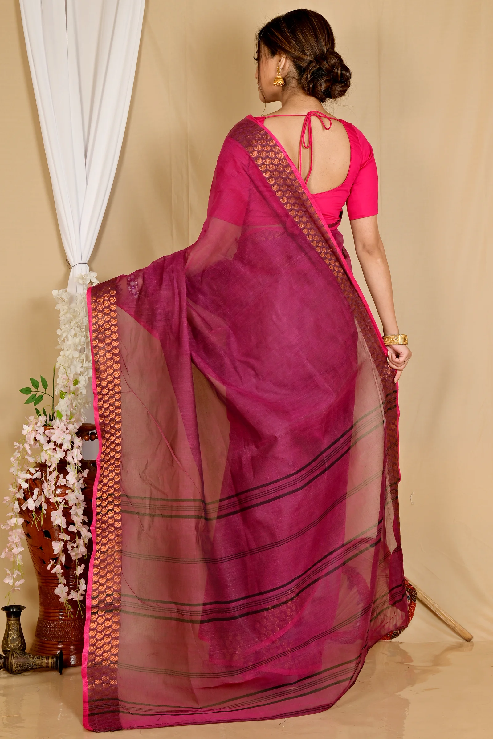 Maroon Pure Cotton Lilan Tant Saree (1427)