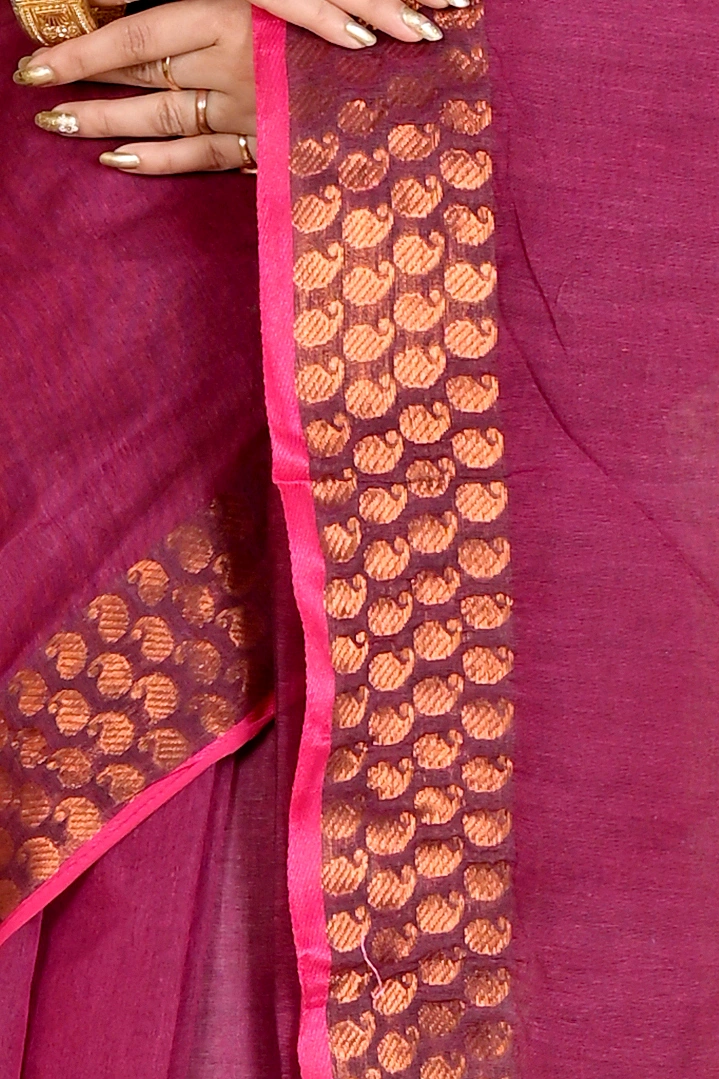 Maroon Pure Cotton Lilan Tant Saree (1427)