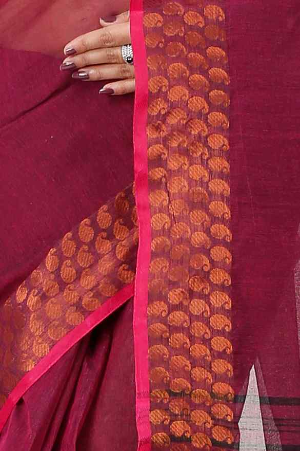 Maroon Pure Cotton Lilan Tant Saree (1427)