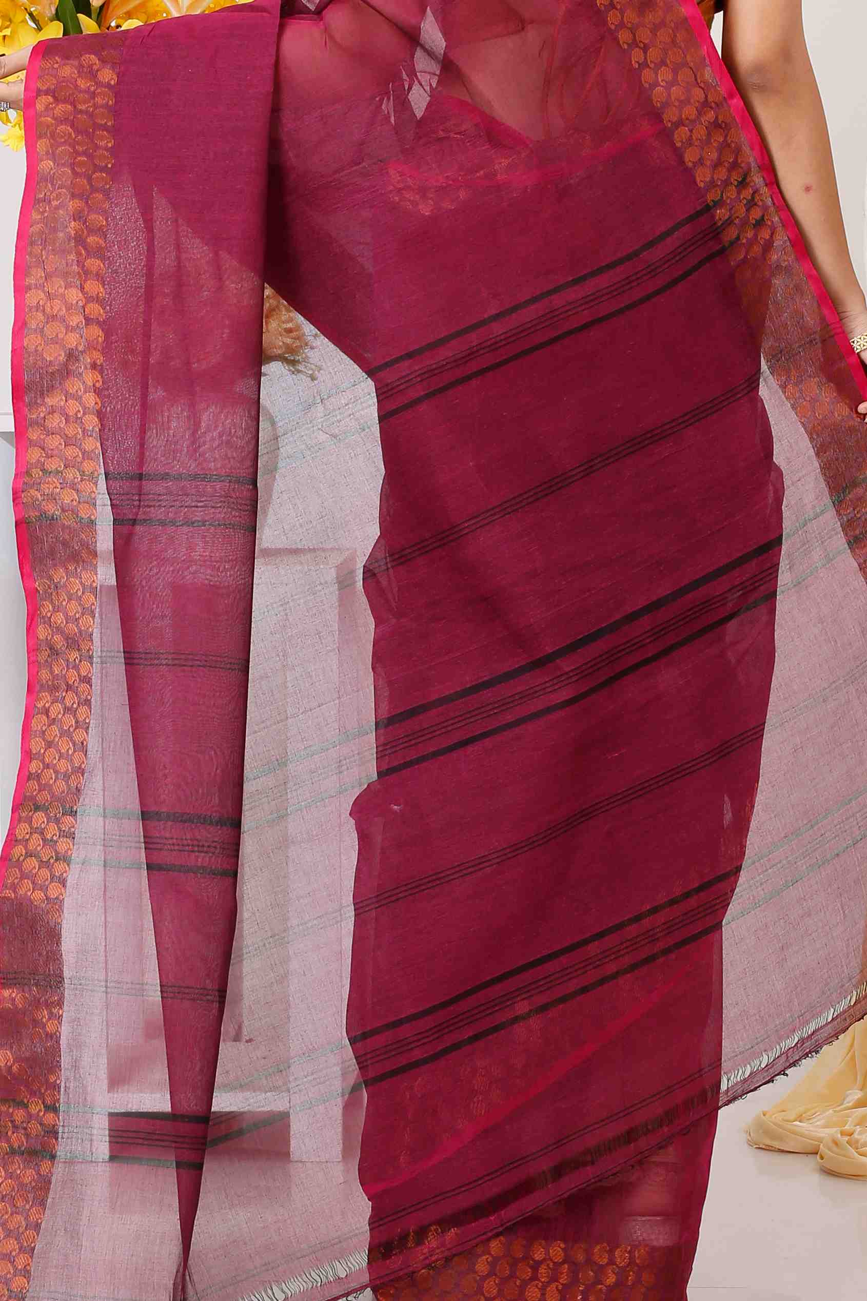 Maroon Pure Cotton Lilan Tant Saree (1427)