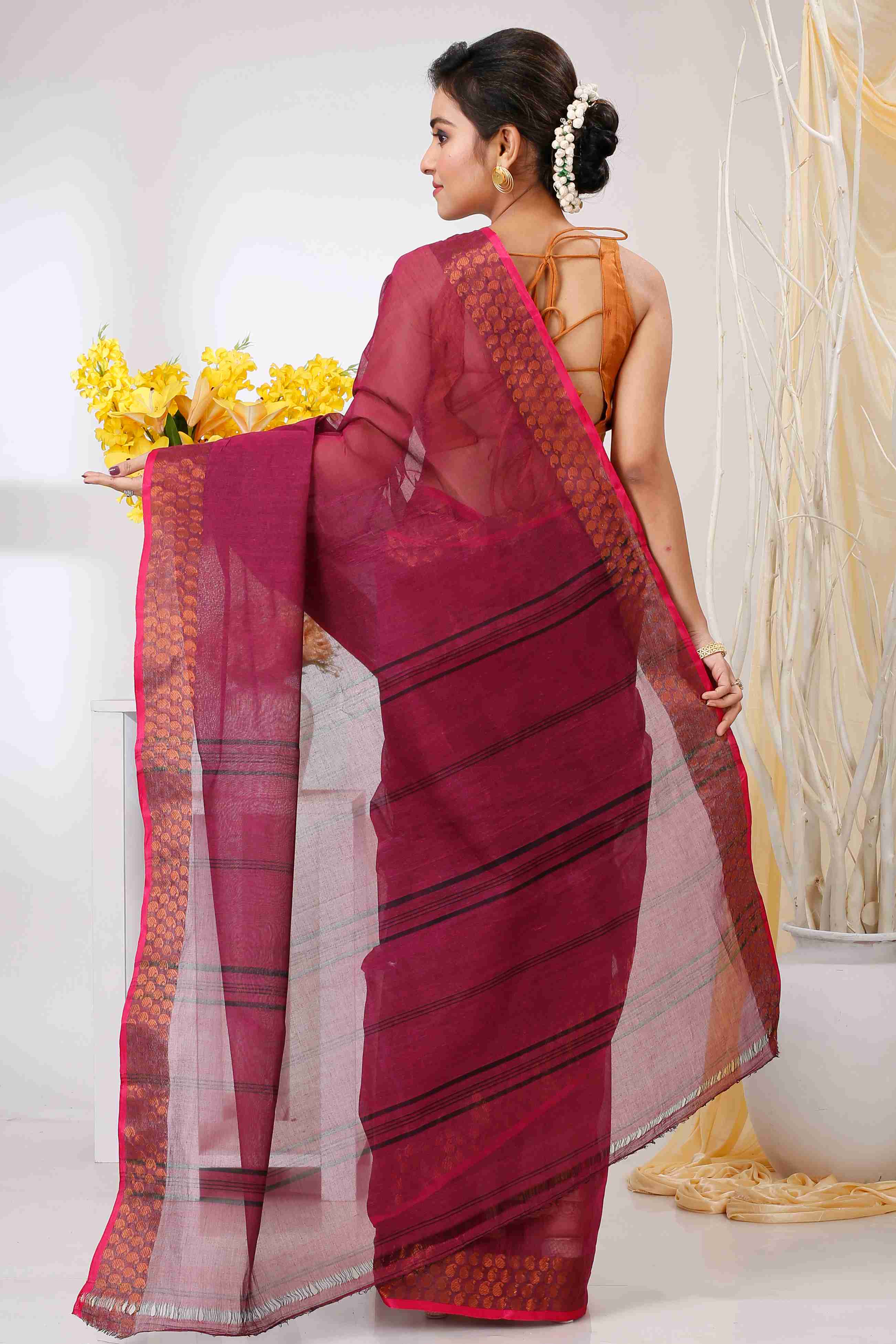 Maroon Pure Cotton Lilan Tant Saree (1427)