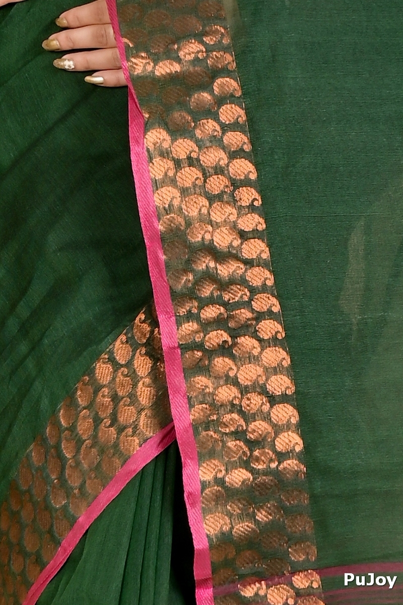 Dark Green Pure Cotton Lilan Tant Saree (1428)