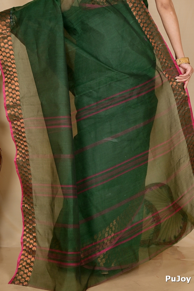 Dark Green Pure Cotton Lilan Tant Saree (1428)
