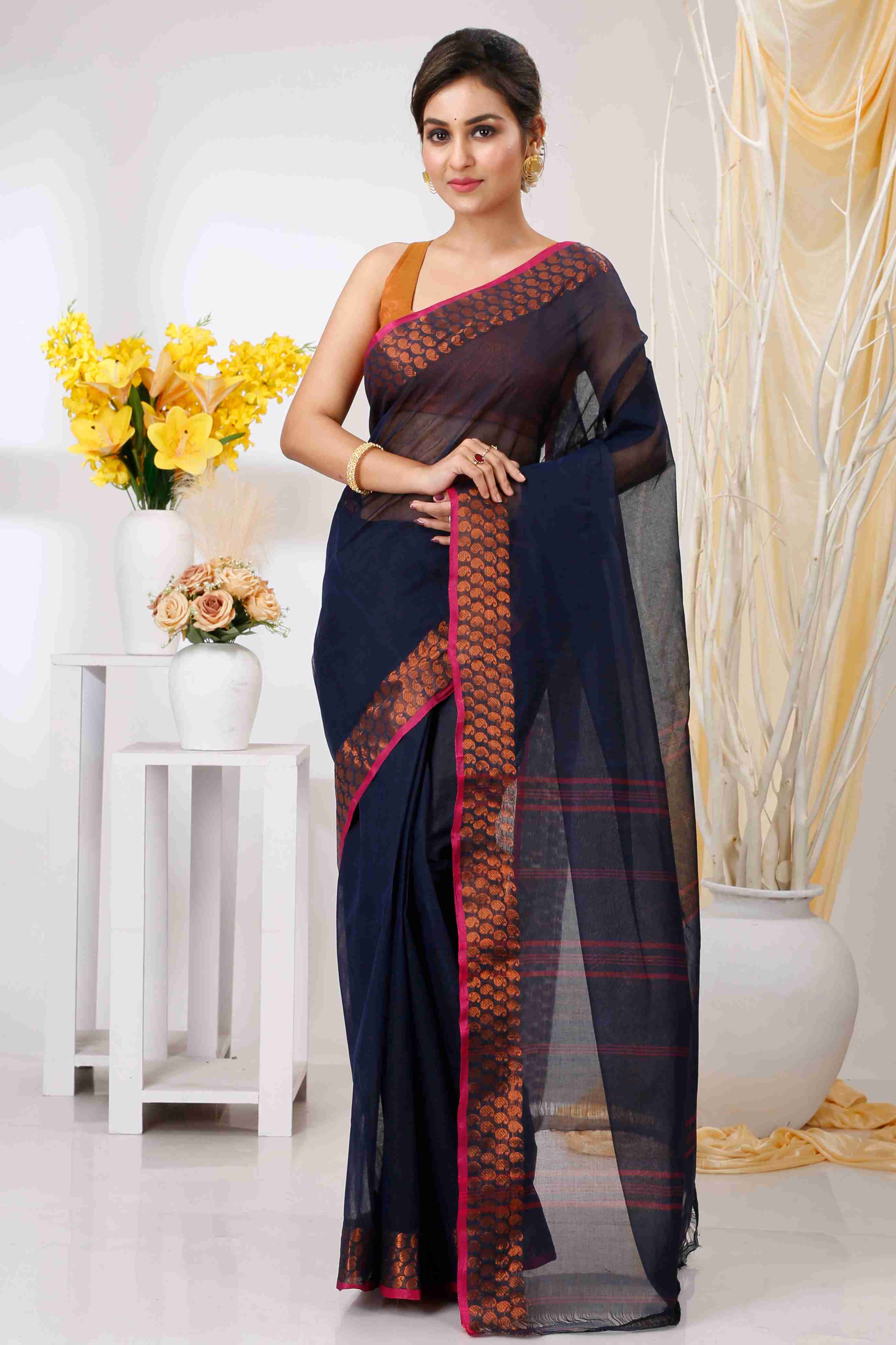 Naby Blue Pure Cotton Lilan Tant Saree (1429)