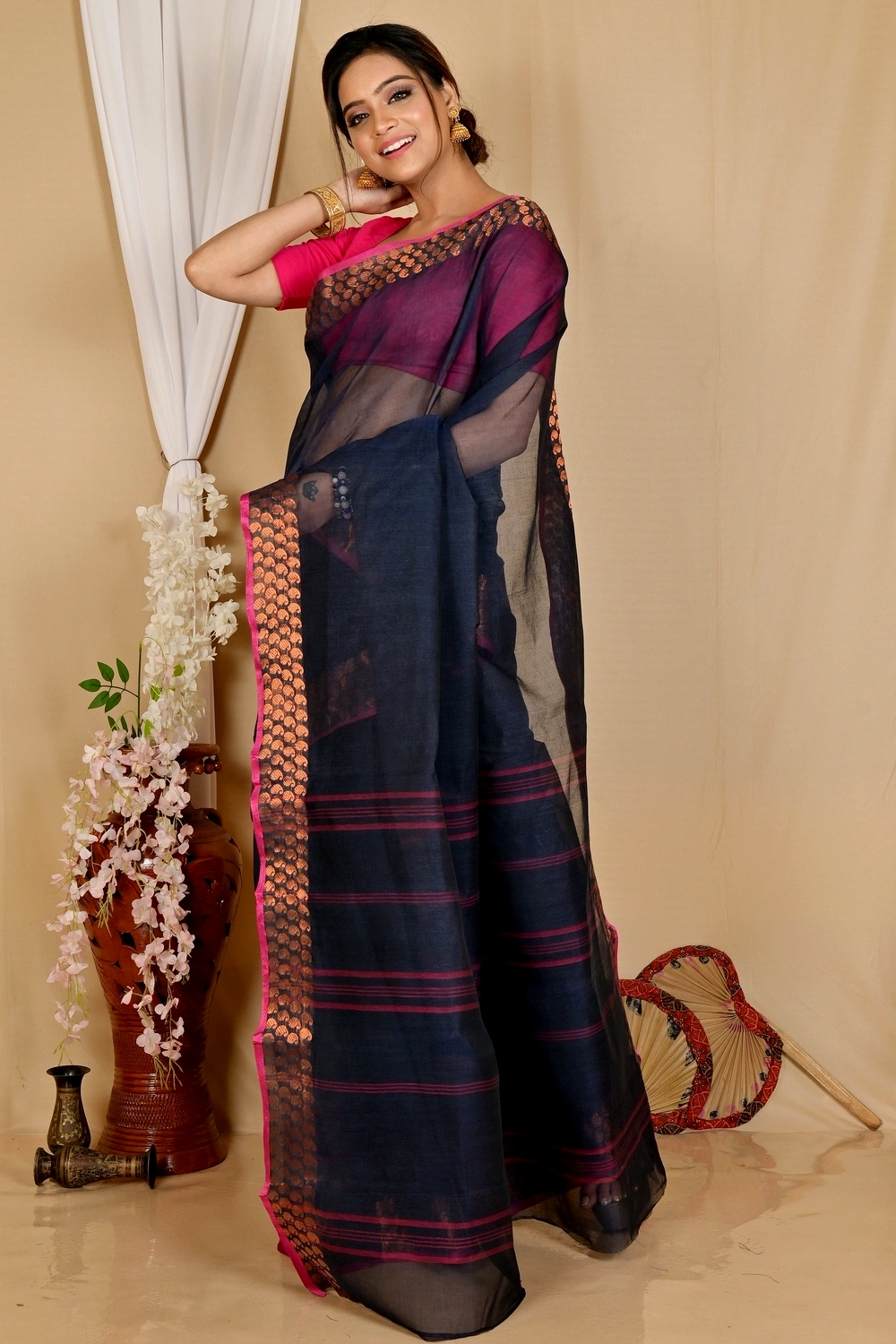Naby Blue Pure Cotton Lilan Tant Saree (1429)