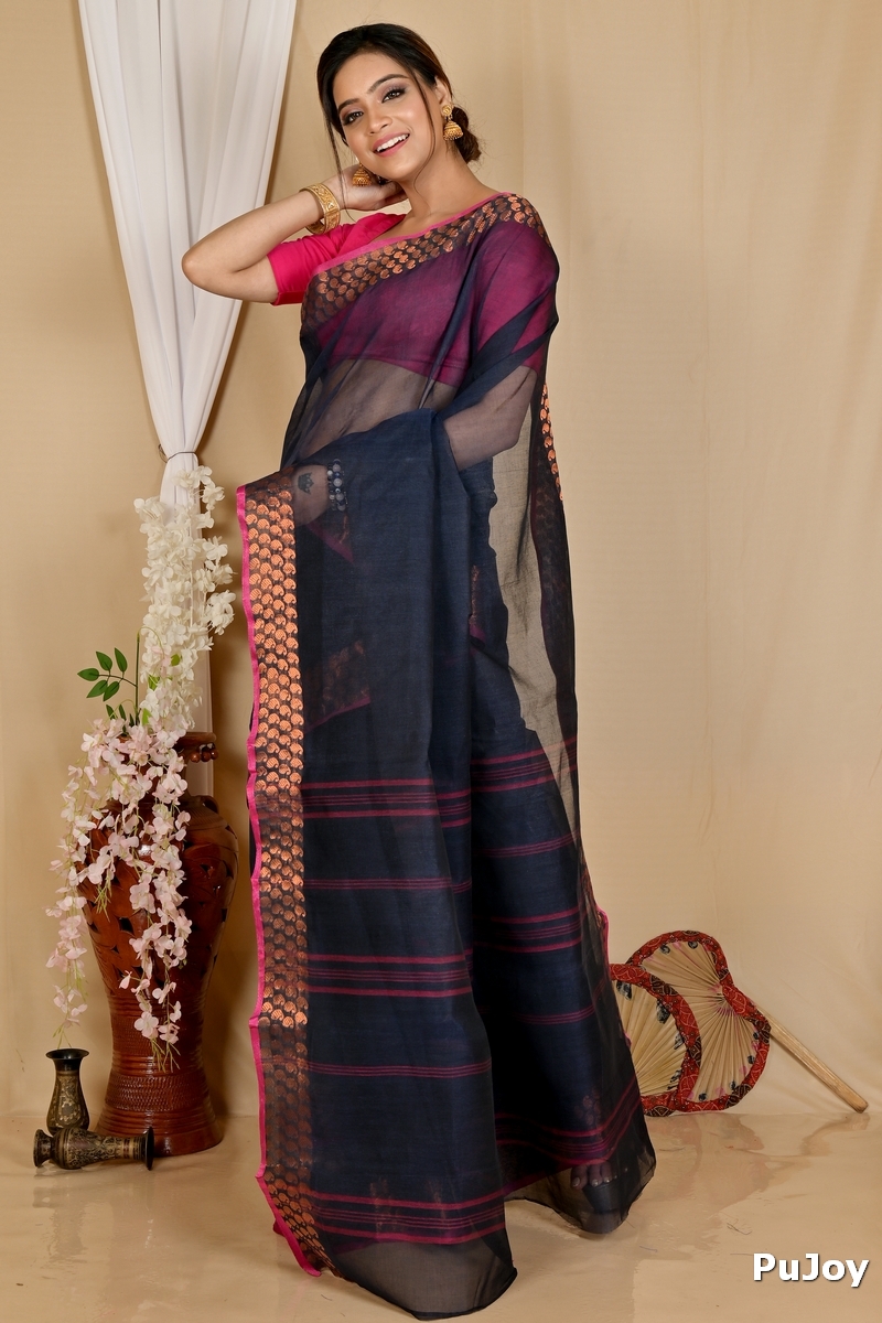 Naby Blue Pure Cotton Lilan Tant Saree (1429)