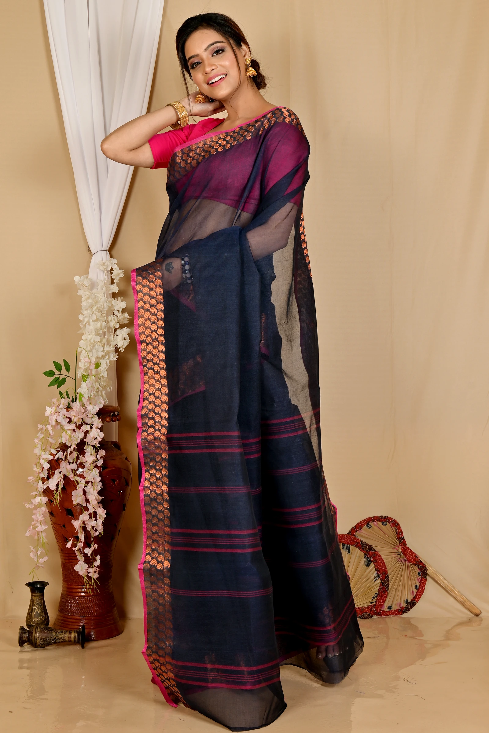 Naby Blue Pure Cotton Lilan Tant Saree (1429)