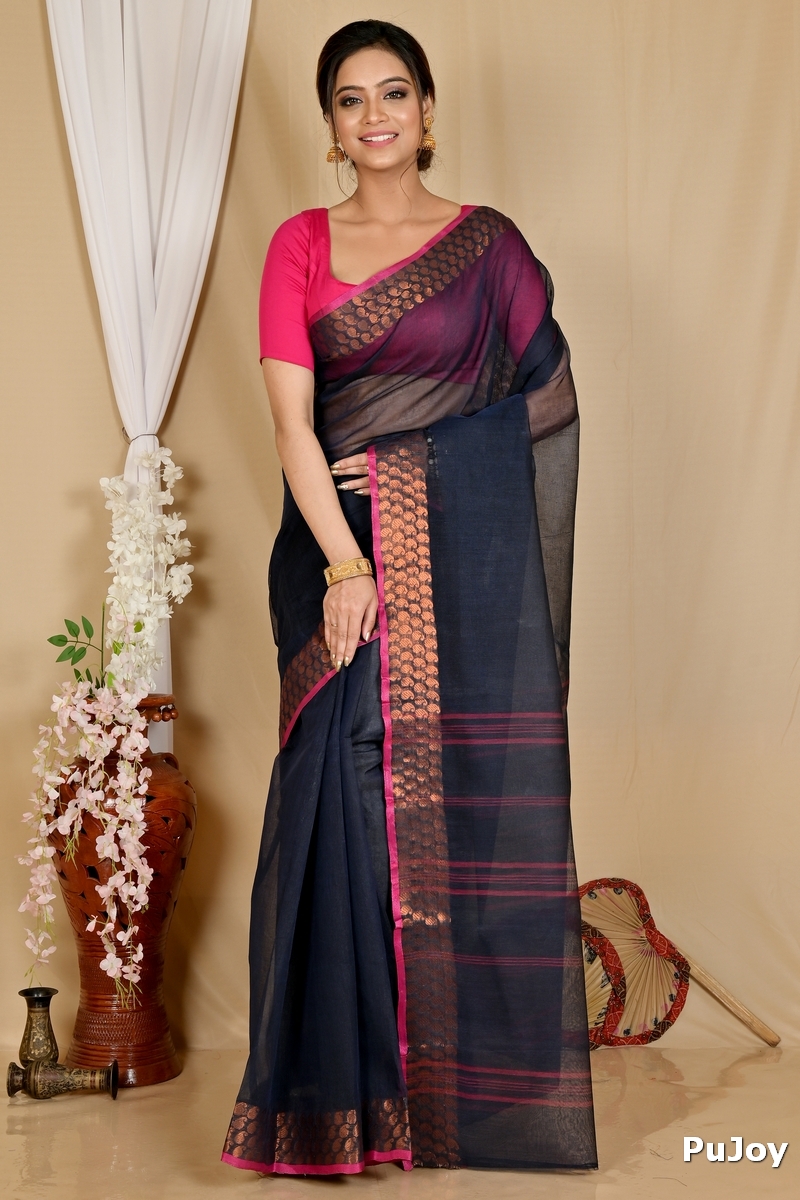 Naby Blue Pure Cotton Lilan Tant Saree (1429)
