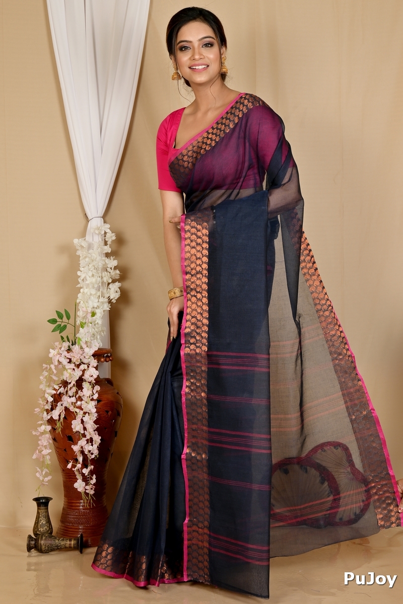 Naby Blue Pure Cotton Lilan Tant Saree (1429)