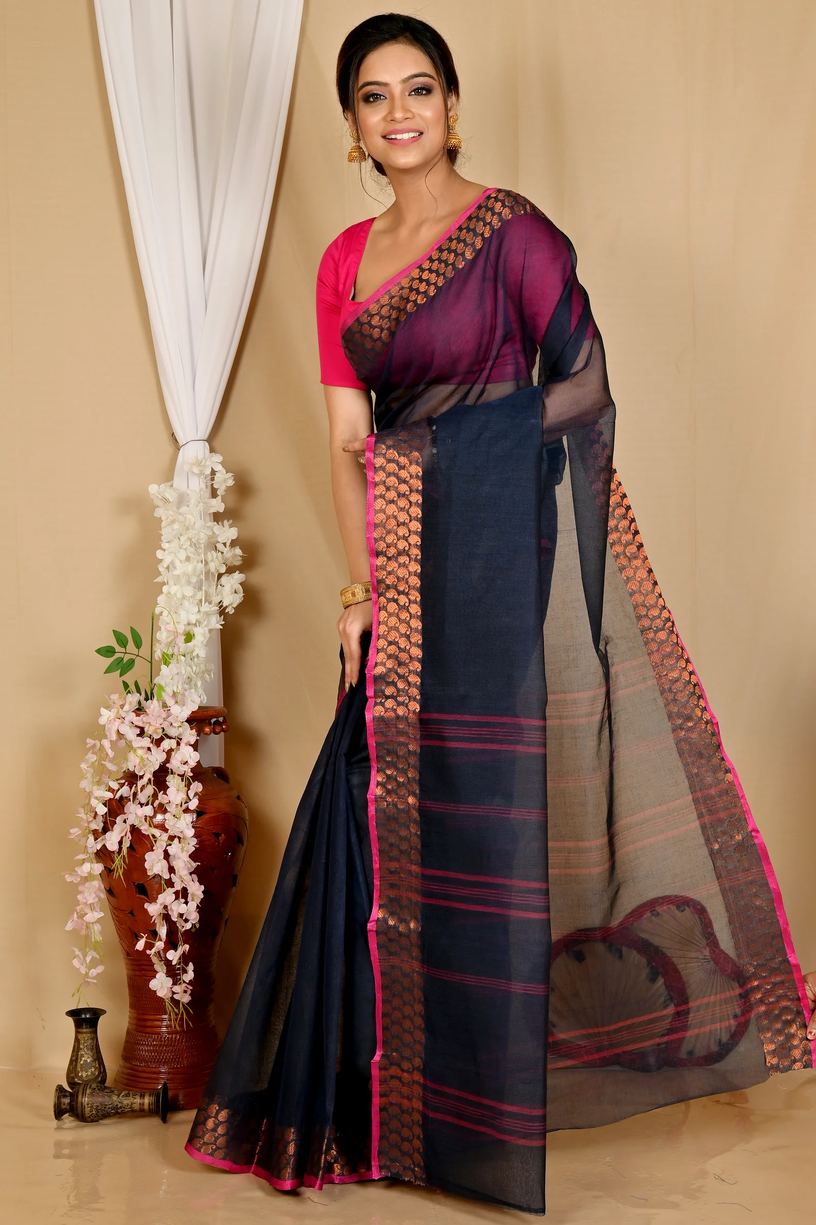 Naby Blue Pure Cotton Lilan Tant Saree (1429)