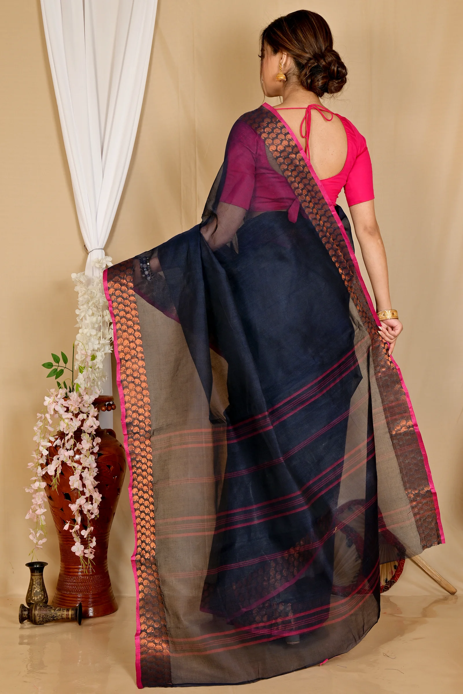 Naby Blue Pure Cotton Lilan Tant Saree (1429)