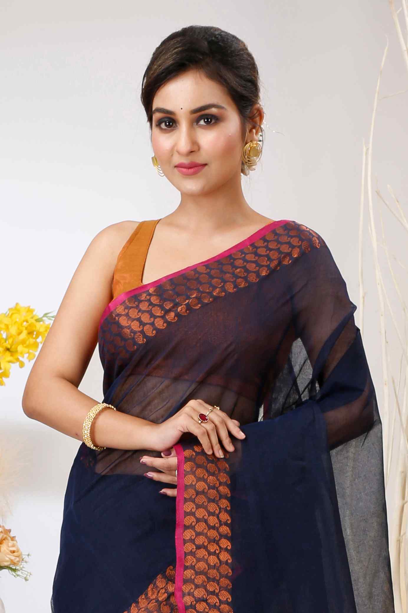 Naby Blue Pure Cotton Lilan Tant Saree (1429)