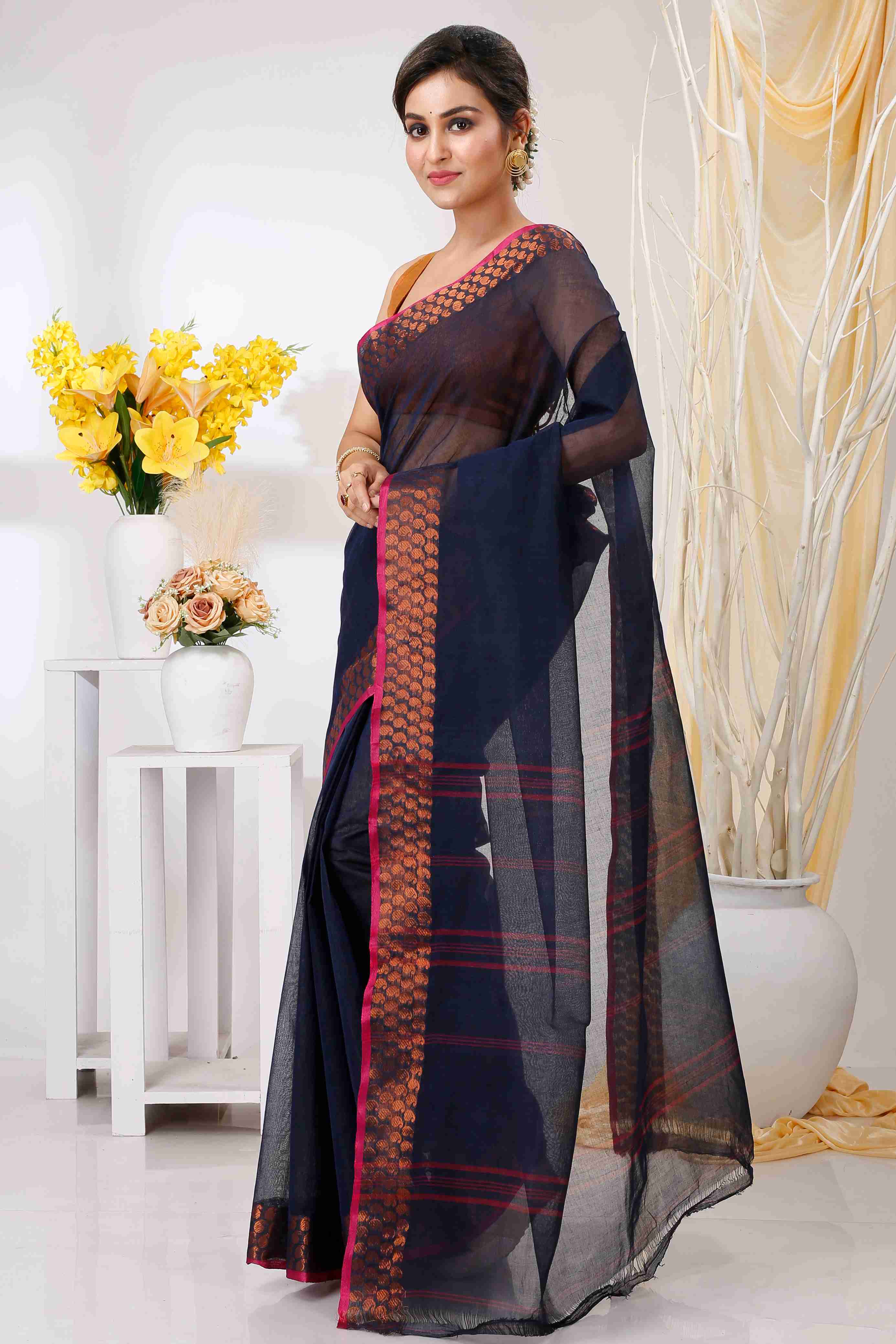 Naby Blue Pure Cotton Lilan Tant Saree (1429)