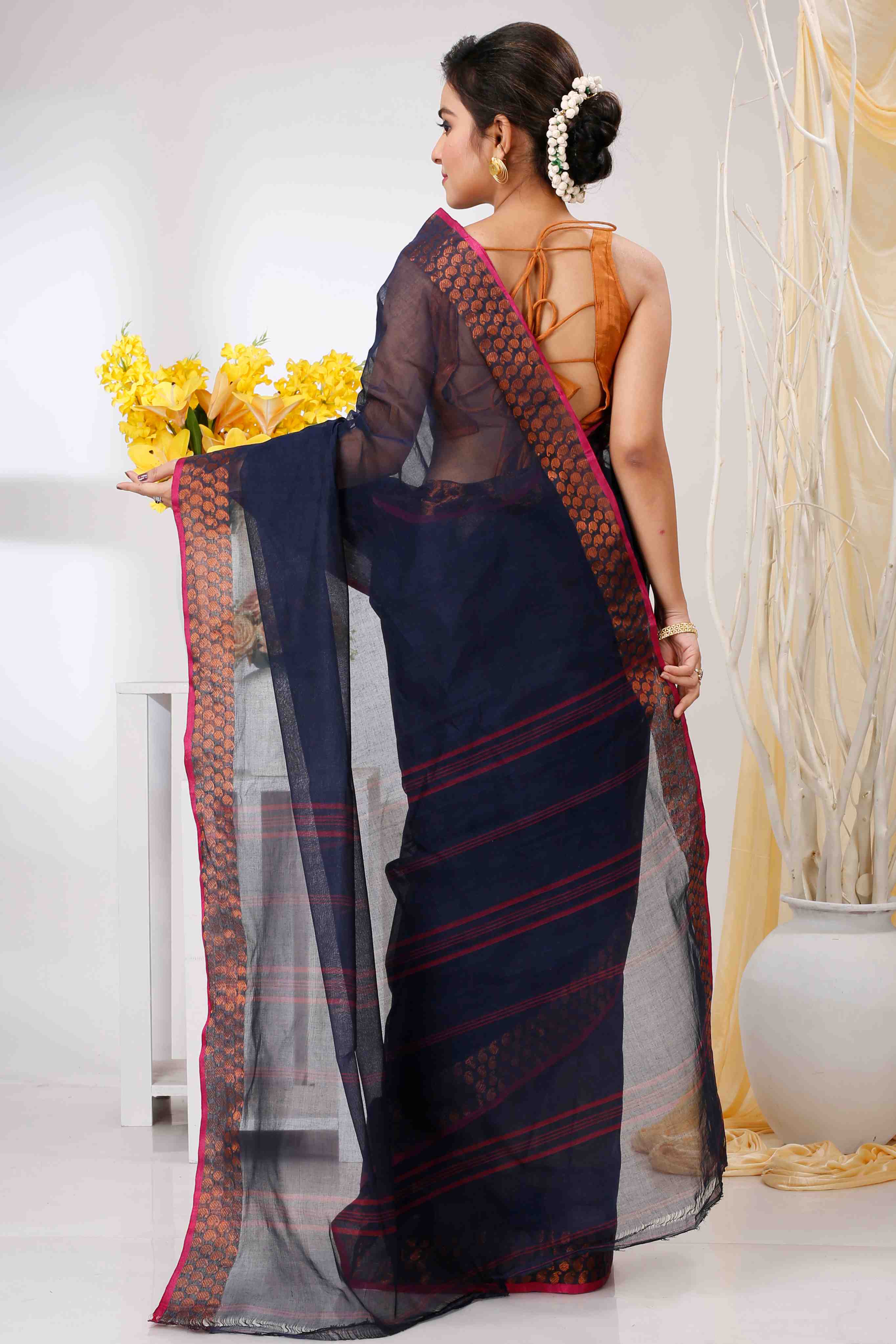 Naby Blue Pure Cotton Lilan Tant Saree (1429)