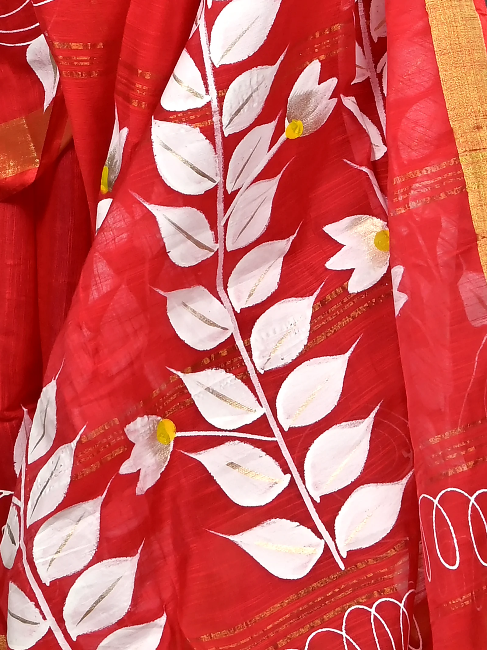 Red Cotton Souvar Hand Painted Saree  (143)