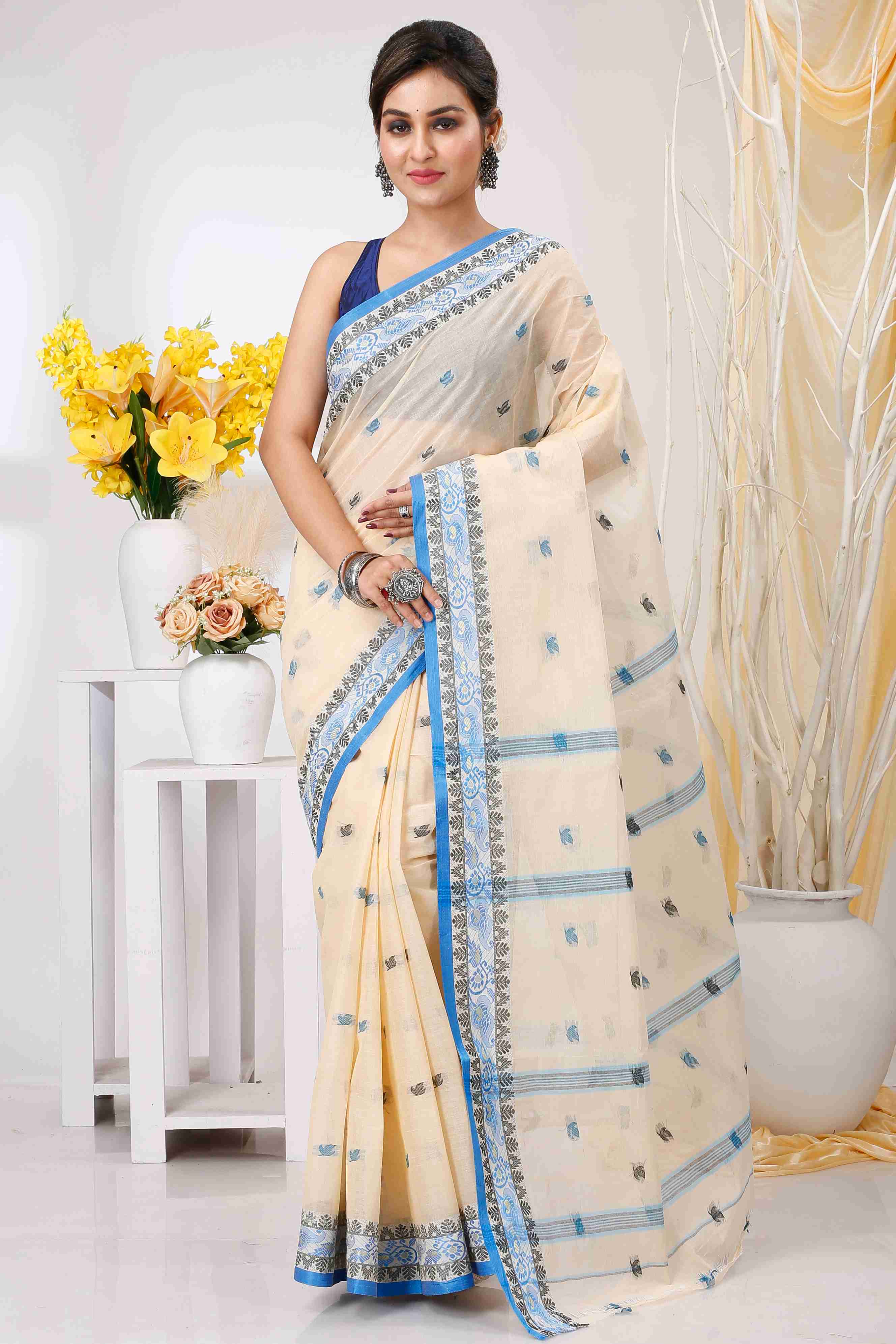 Cream Pure Cotton Leron Tant Saree (1430)