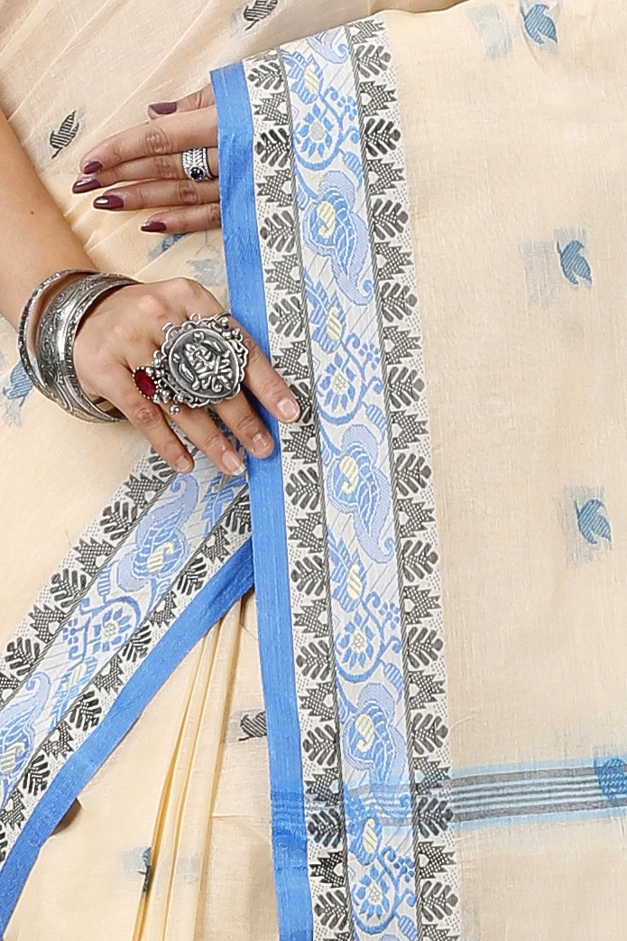 Cream Pure Cotton Leron Tant Saree (1430)
