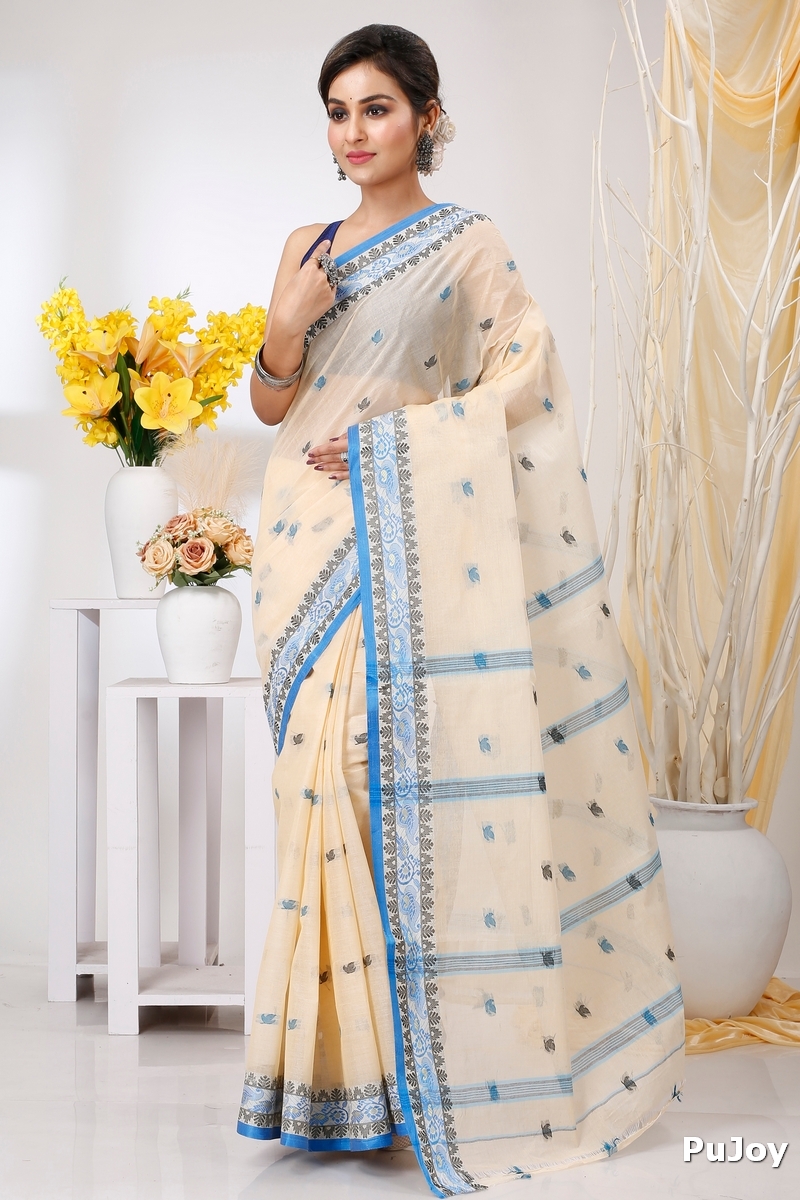 Cream Pure Cotton Leron Tant Saree (1430)