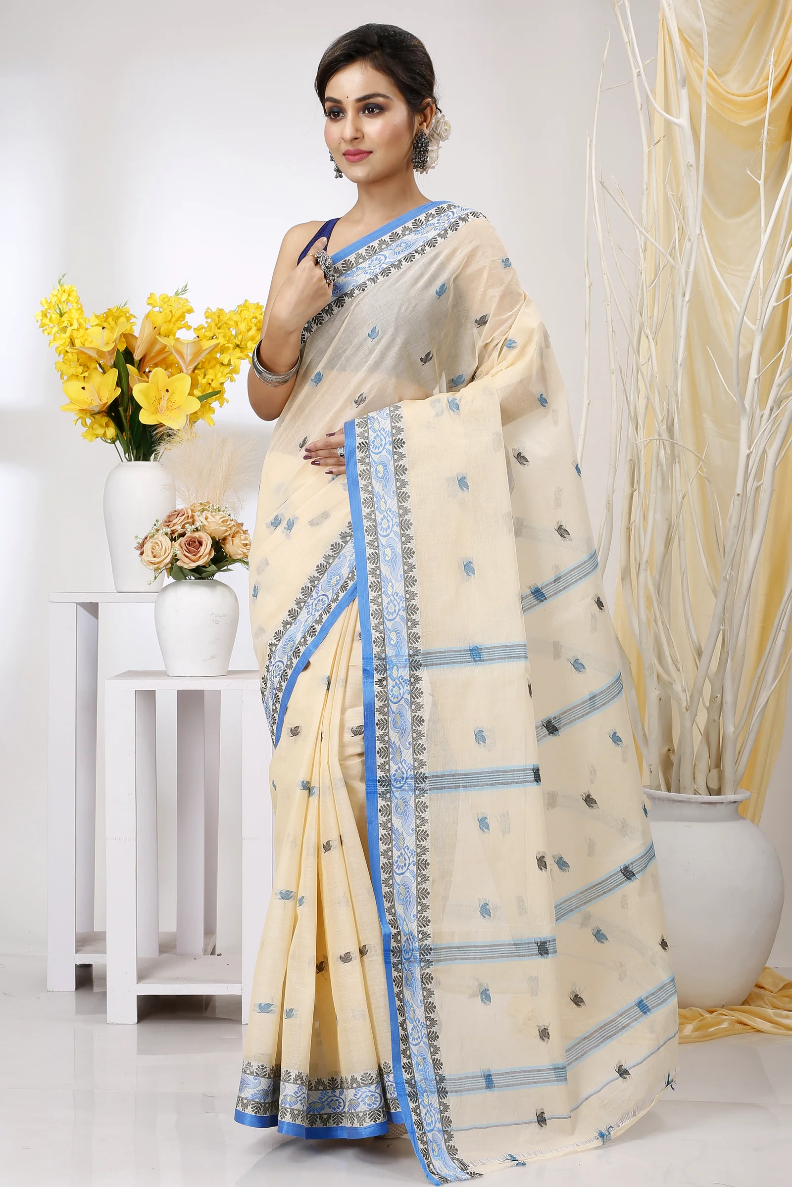 Cream Pure Cotton Leron Tant Saree (1430)