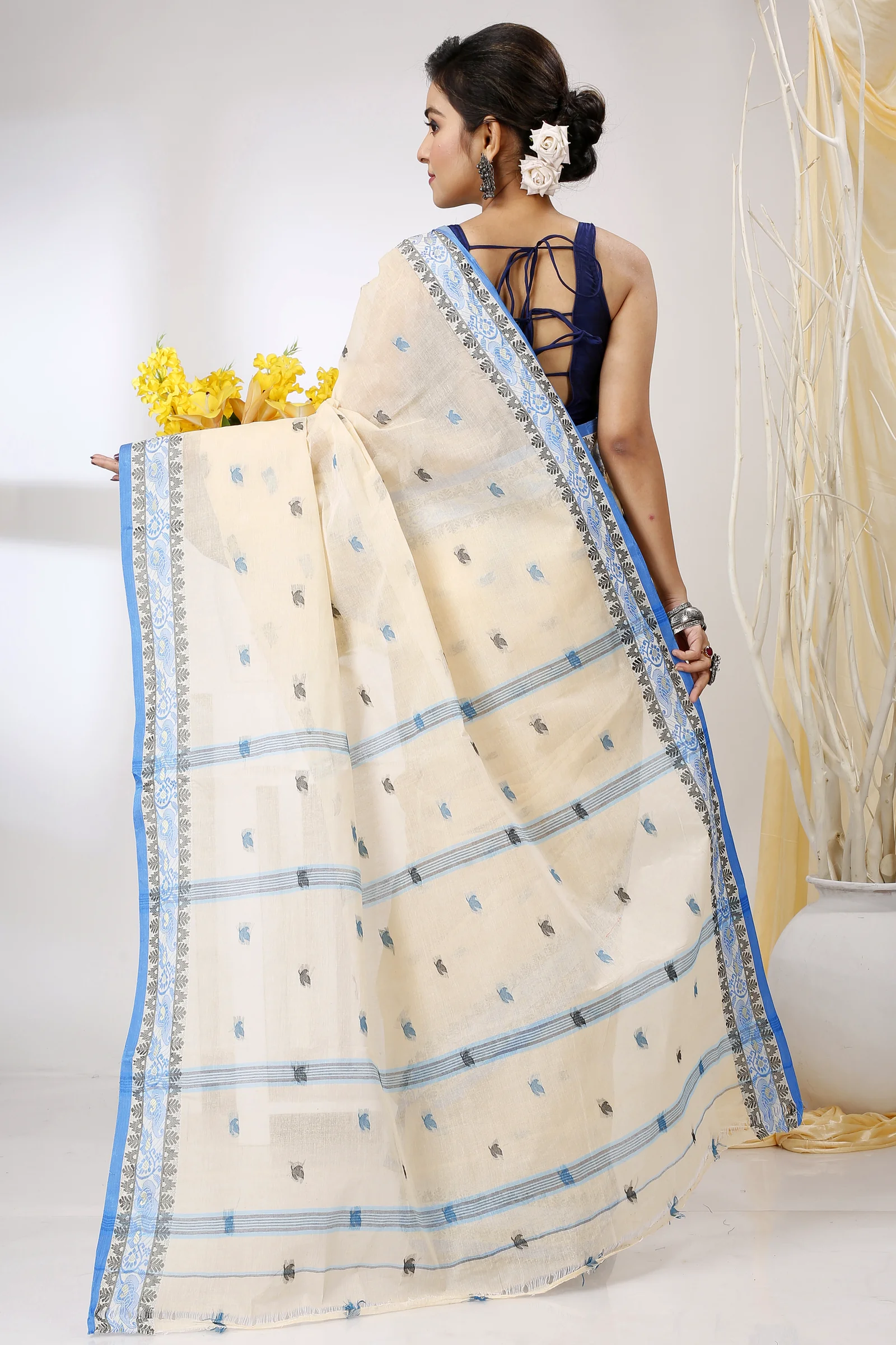Cream Pure Cotton Leron Tant Saree (1430)