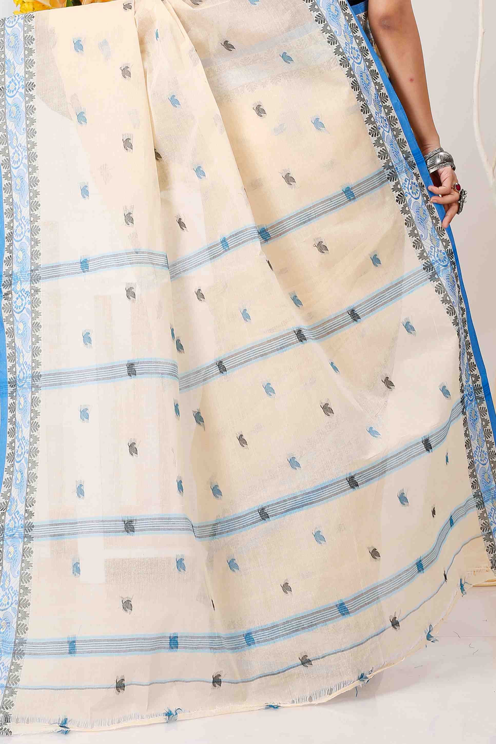 Cream Pure Cotton Leron Tant Saree (1430)