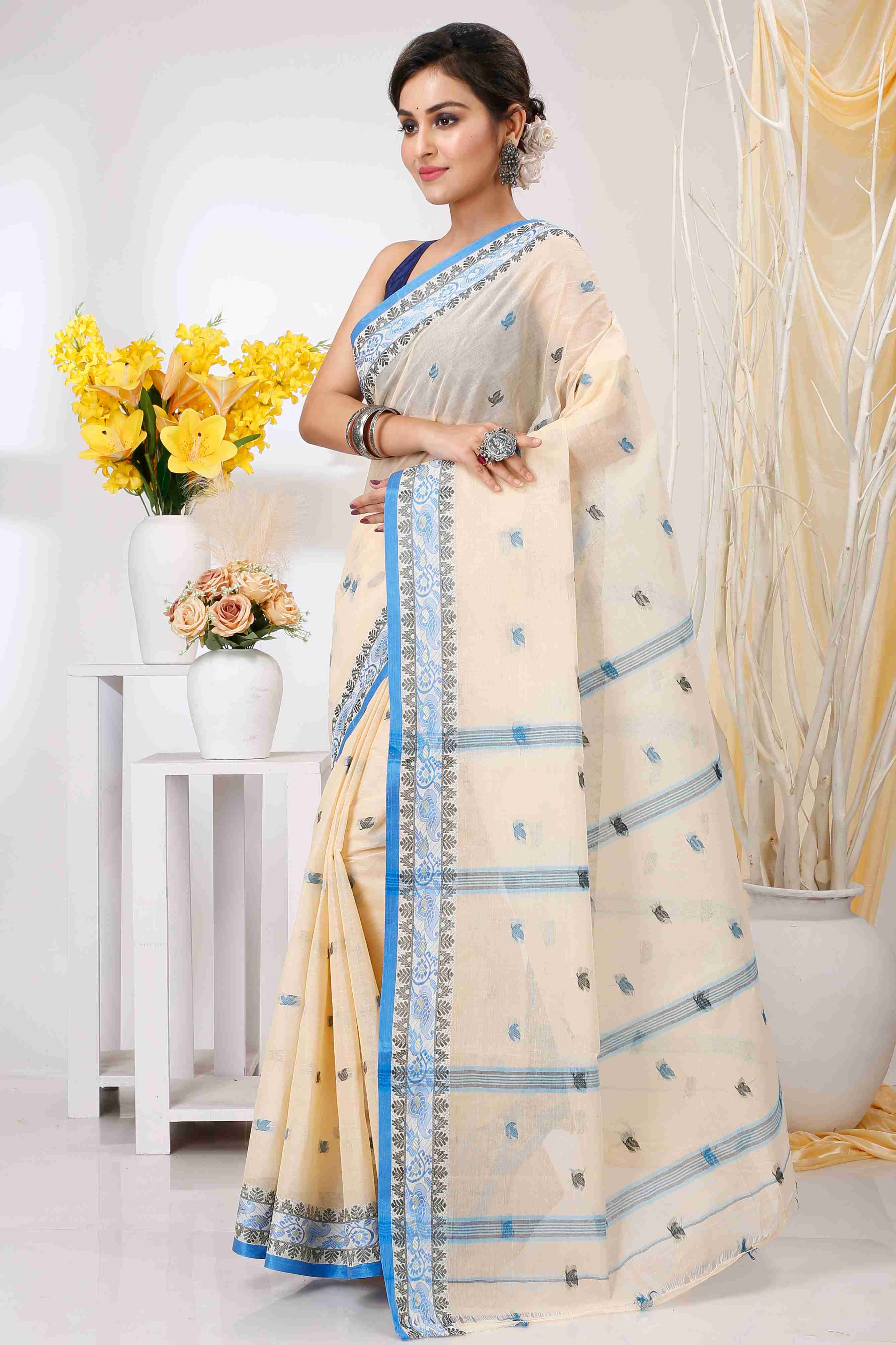 Cream Pure Cotton Leron Tant Saree (1430)