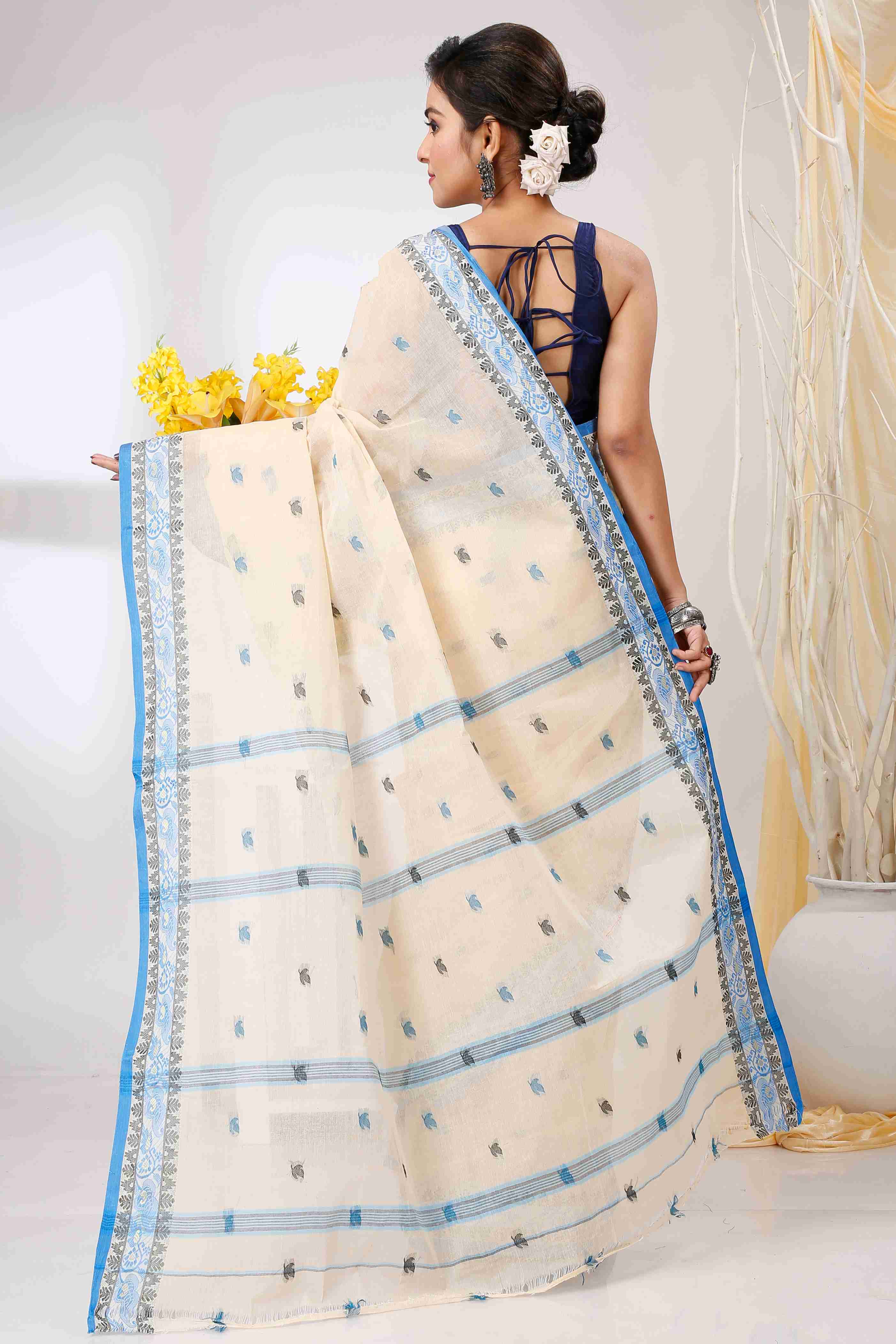 Cream Pure Cotton Leron Tant Saree (1430)