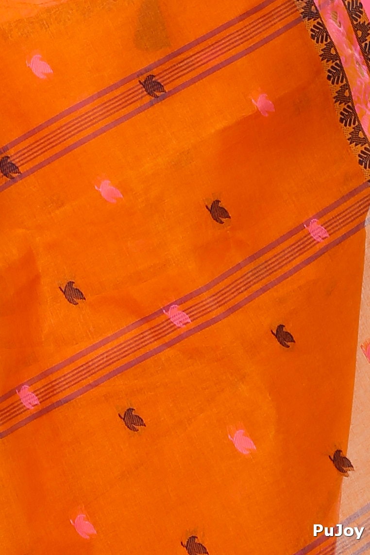 Orange Pure Cotton Leron Tant Saree (1431)