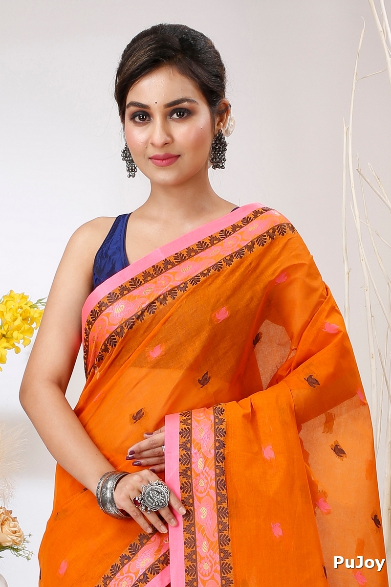 Orange Pure Cotton Leron Tant Saree (1431)