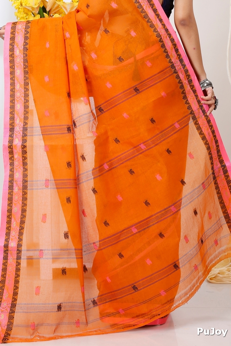 Orange Pure Cotton Leron Tant Saree (1431)