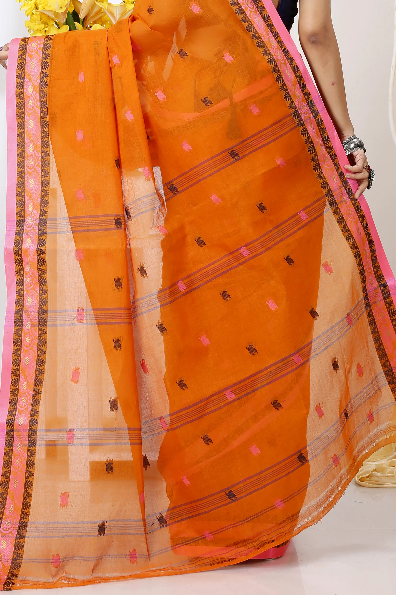 Orange Pure Cotton Leron Tant Saree (1431)