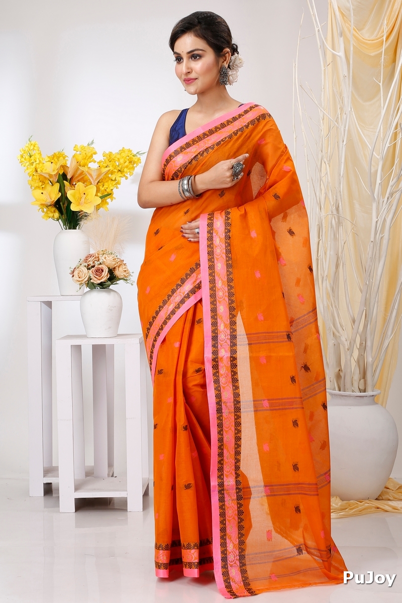 Orange Pure Cotton Leron Tant Saree (1431)