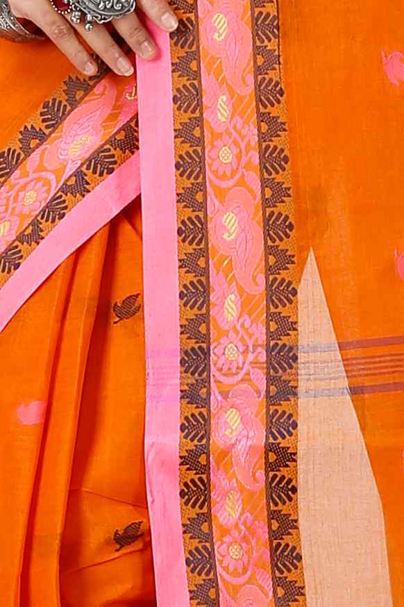Orange Pure Cotton Leron Tant Saree (1431)