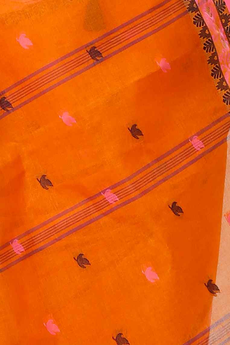 Orange Pure Cotton Leron Tant Saree (1431)