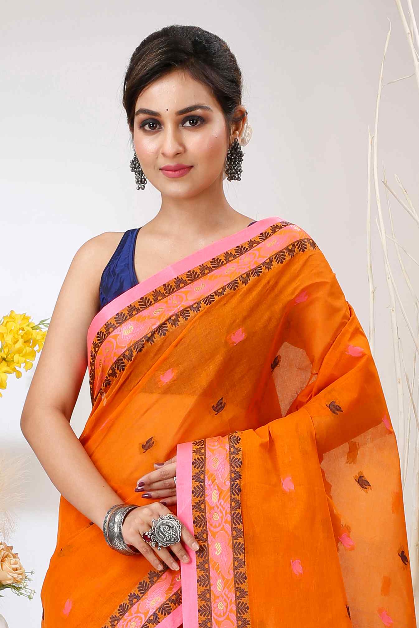 Orange Pure Cotton Leron Tant Saree (1431)