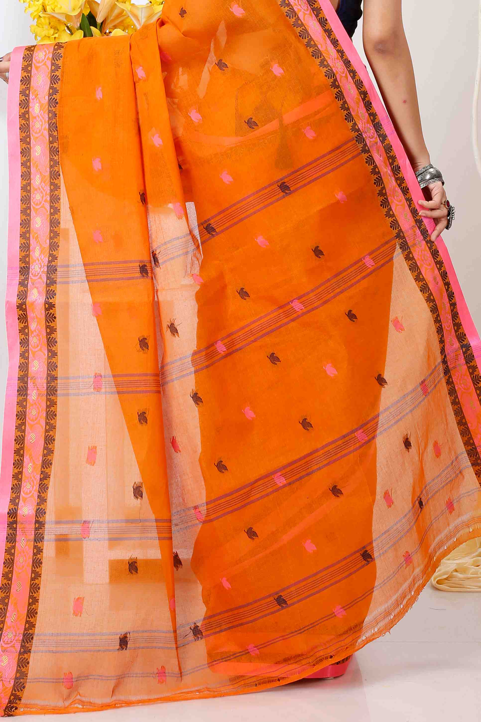 Orange Pure Cotton Leron Tant Saree (1431)